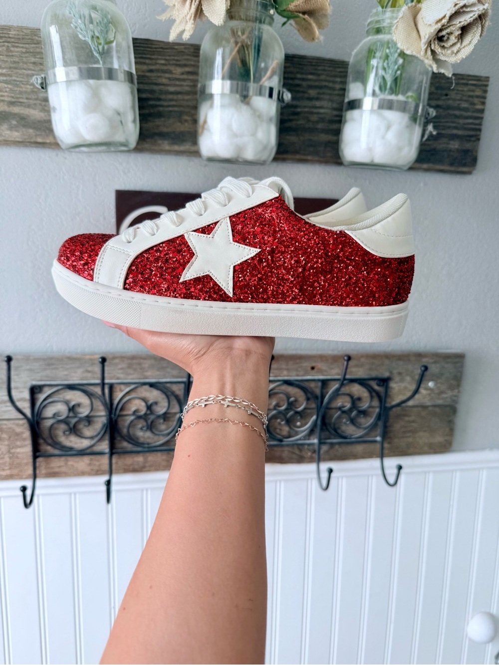 Red Glitter Star Low-Top Sneaker